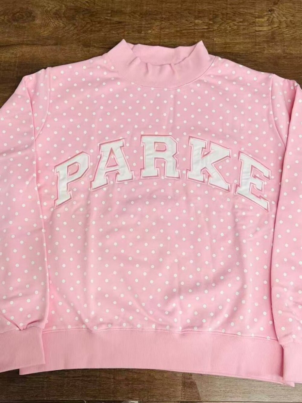 PARKE Pink Polka‑Dot Mock Neck Sweatshirt S/M